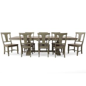 Vista Hickory/Stone 9 Piece Dining Set (Trestle Table with 8 Panelback Side Chairs)