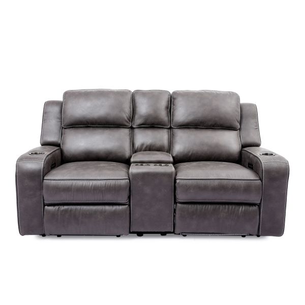 Beacon Power Headrest Reclining Console, Leather Reclining Sofa With Center Console